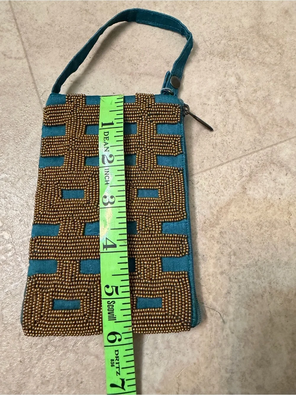Bamboo company Happiness Teal Beaded Wristlet Clutch with Gold Accents Club Bag